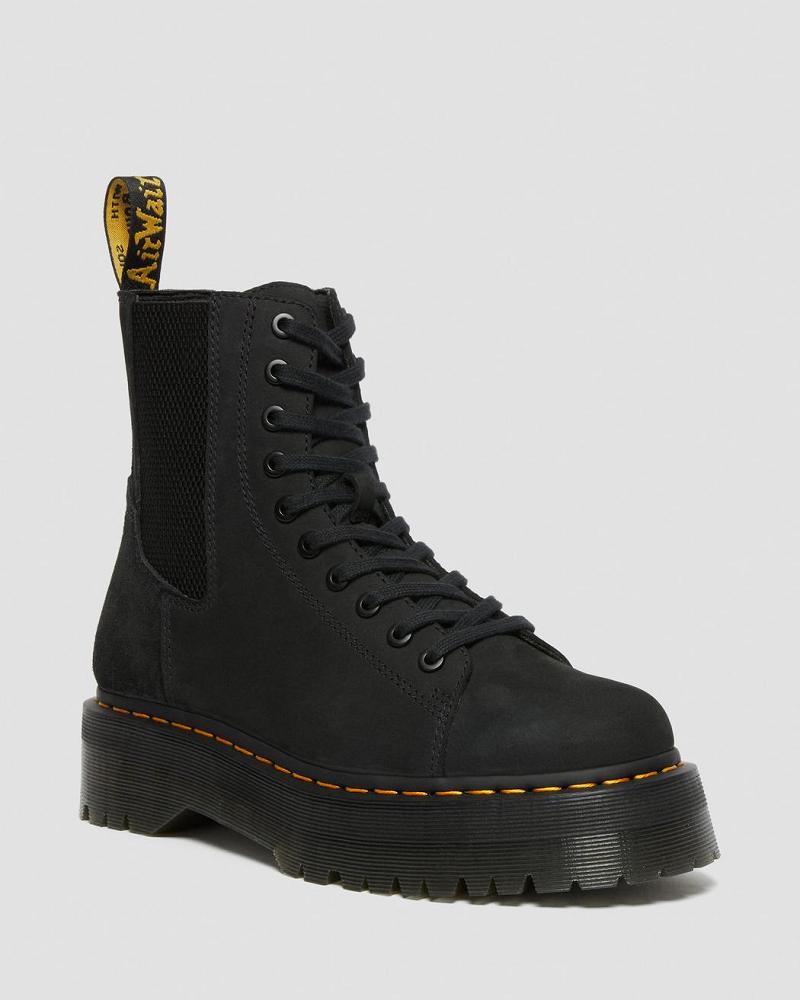 Black Men\'s Dr Martens Jadon Nubuck Leather Platform Boots | CA 555RVD